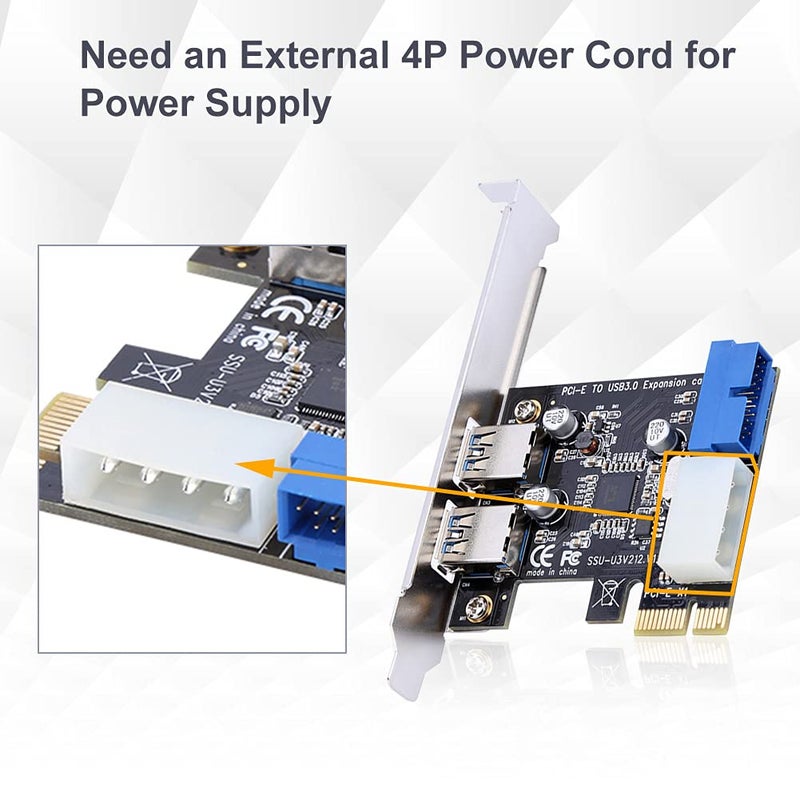 Pomya PCI-E to USB 3.0 PCI Express Card, 5 Gbps 2-Port PCIe to USB Expansion Card Adapter with Front 19PIN Power Connector Interface for Desktops - Image 4